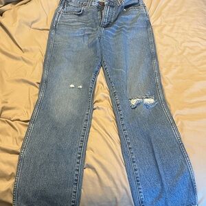 Wrangler Women's Distressed Blue Straight Leg Jeans Wild West 603 High Rise 28 l